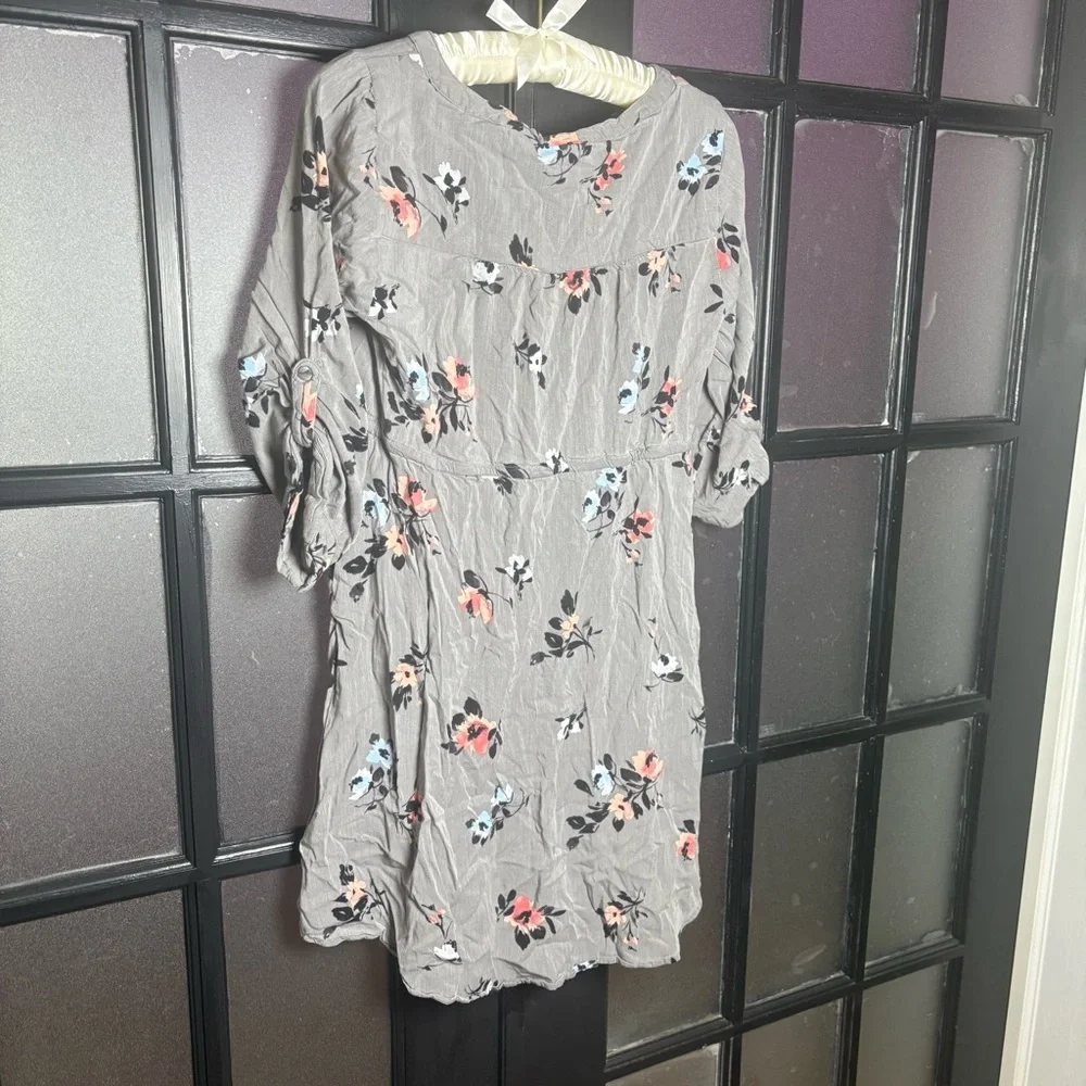 Torrid Floral Zip Front Dress Gray Long Sleeve Size 00 - Picture 4 of 9